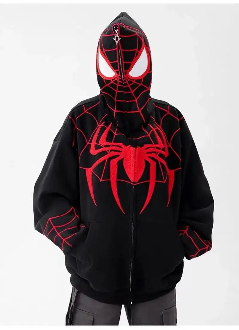 Gothic Y2k Anime Embroidery Zipper Spider Hoodies Men Sweatshirt Clothes Harajuku Oversize Hip Hop Long Sleeve Hoodie Men Women