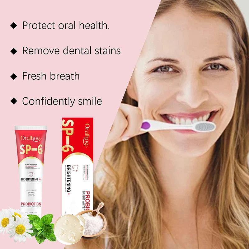 SP-6 Probiotic Toothpaste Whiten Clean Teeth Remove Stains Oral Care Management Fresh Breath With Sodium Saccharin Lactobacillus