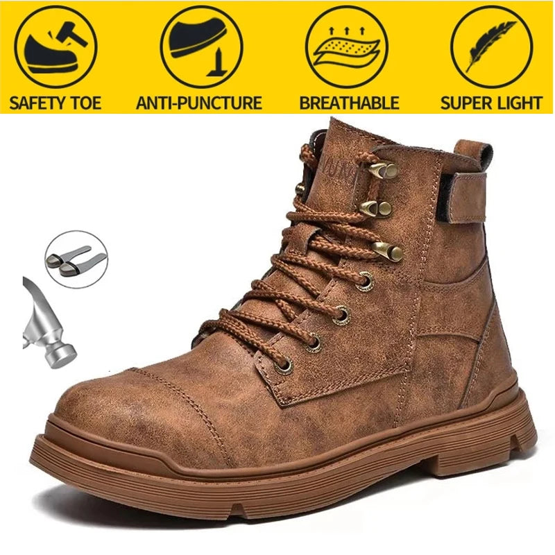 Safety Shoes For Men Light Weight Steel Toe Orginal Waterproof Work Safety Sneakers Boots Anti-Smashing Steel Toe Puncture Proof