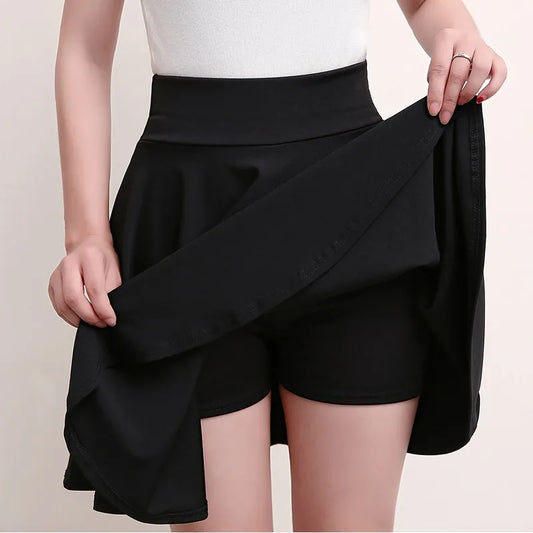 Women's Flared Mini Skater Skirt – High-Waist Pleated Black Skirt | Casual, Versatile, Plus Size, Fluffy Look