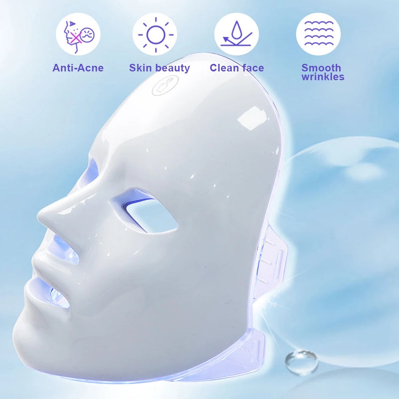 LED Facial Mask Photon Therapy Brightening 7 Colors Face Skin Rejuvenation Acne Care Shrinking Pores Anti-Wrinkle Home Facial