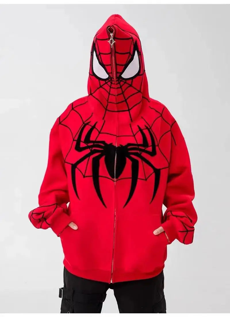 Gothic Y2k Anime Embroidery Zipper Spider Hoodies Men Sweatshirt Clothes Harajuku Oversize Hip Hop Long Sleeve Hoodie Men Women