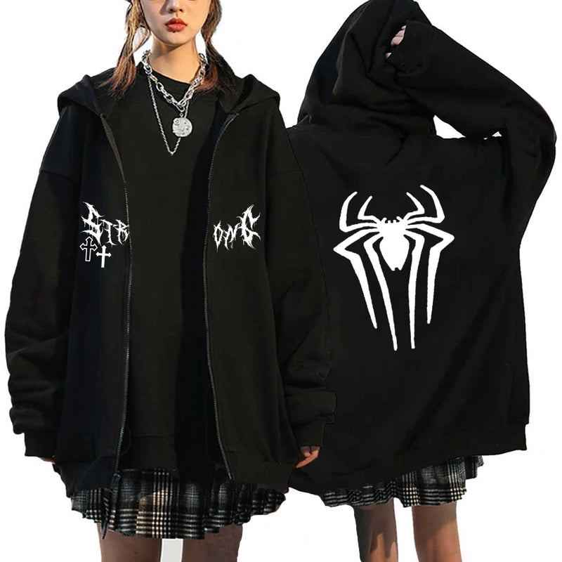 Spider Zipper Hoodies Spider Print Oversized Hip Hop Jacket Men Women Zip Up Hoodie Sweatshirts Y2K Coat Gift Fleece Long Sleeve