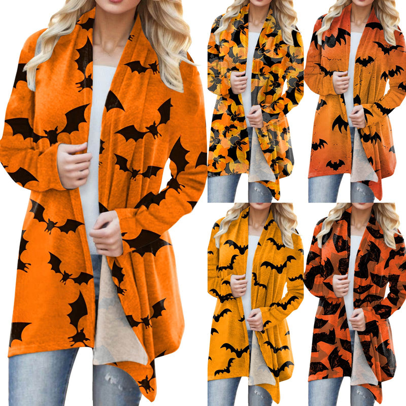 Women‘s Cardigan Fashion Halloween Print Western Ethnic Jacket Long Sleeve Coat Female Autumn Winter Plus Size Clothes