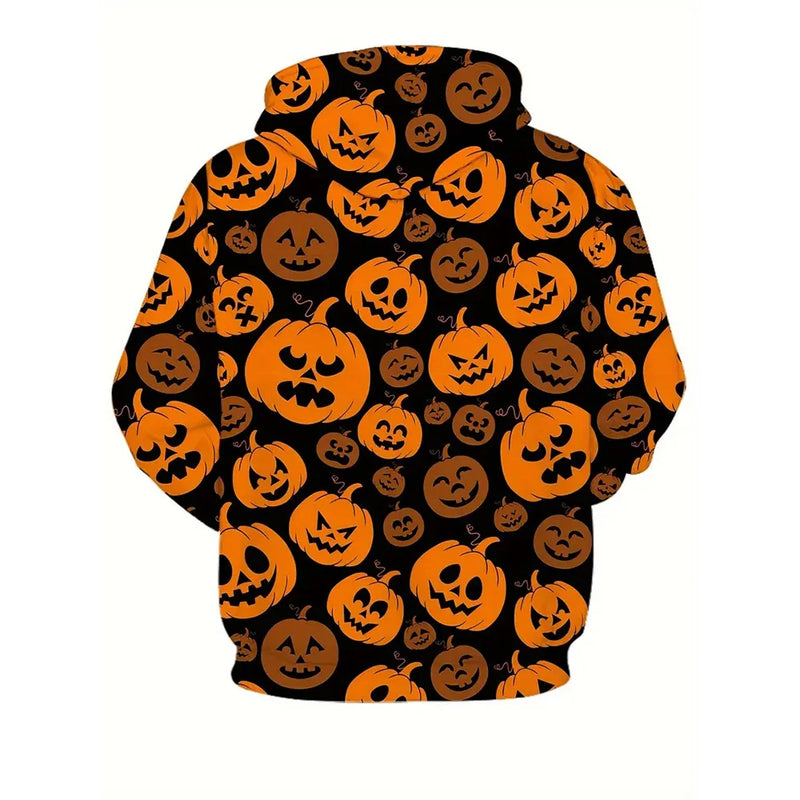 Plus size Halloween Vampire and Pumpkin Print hoodie - 3D printed jumper with kangaroo pockets, casual streetwear for both sexes