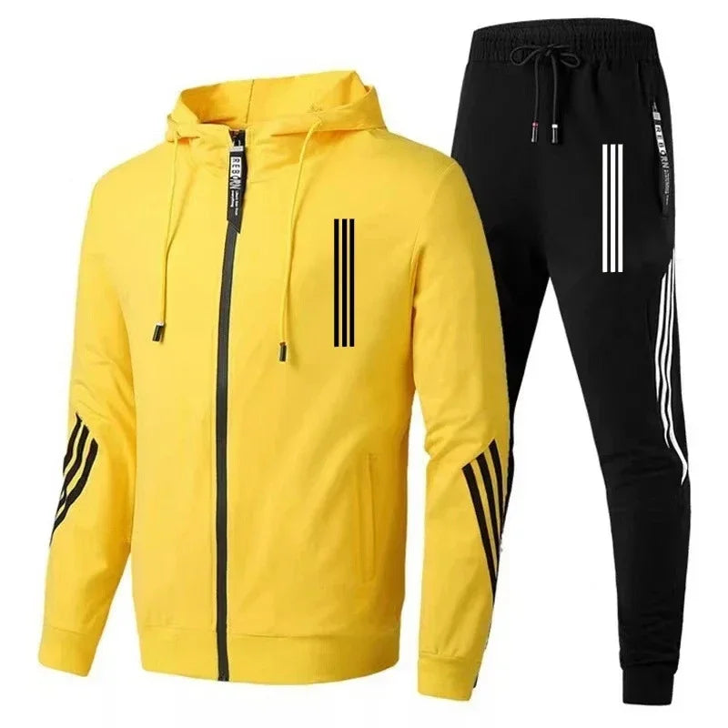 Triple Slant Hoodie Jacket Sport Zipper Tracksuits Sports Jogging Male Fitness Clothing Two Piece Men's Hoodies+Pants Sets