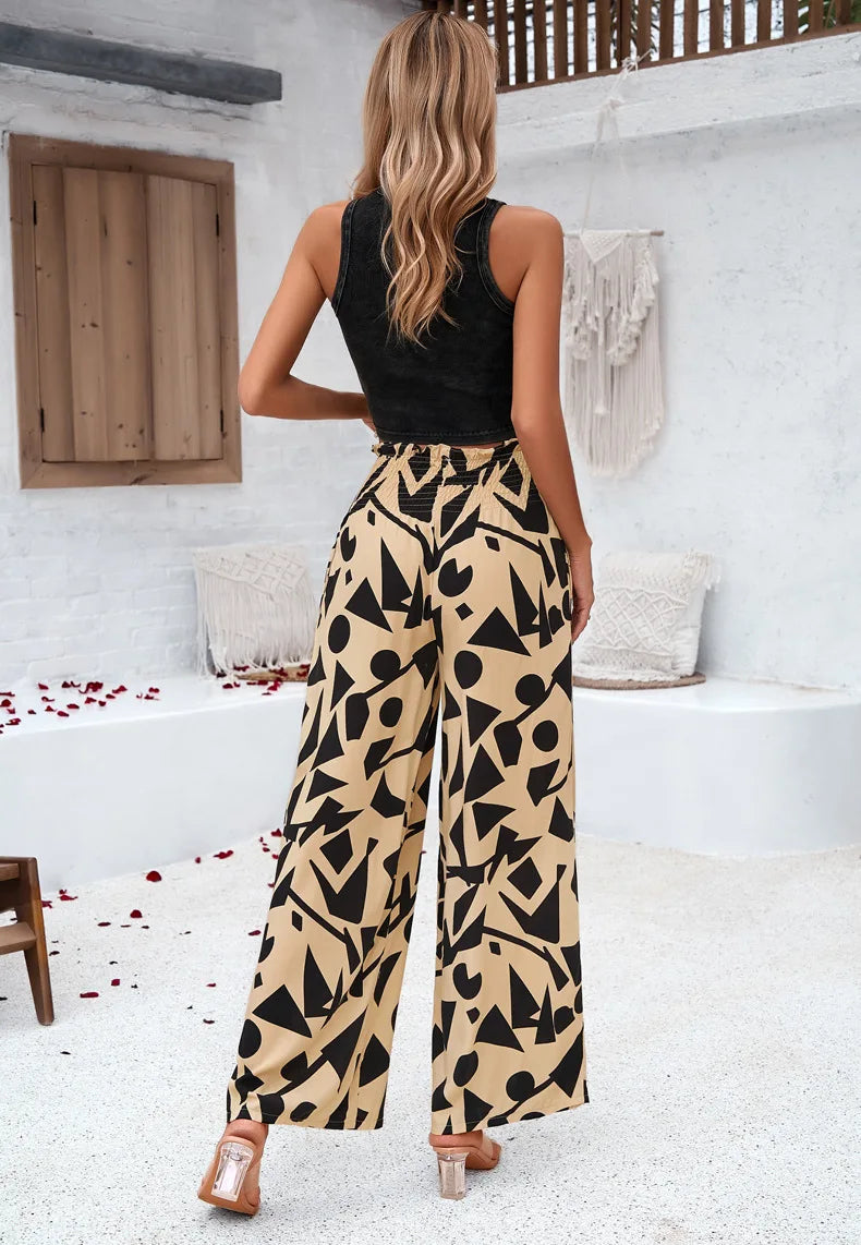 Print Floral Casual Pants Fashion Women Office Sweet High Waist Wide Leg Long Pants New 2024 Holiday Loose Trousers