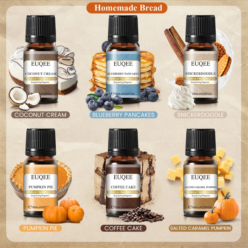 EUQEE 6pcs/set Fragrance Oil Gift Kit For Diffuser Coffee Bakery Harvest Spice Pumpkin Pie Forest Pine Sweet Fruit Aroma Oils