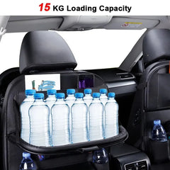 Premium PU Leather Car Seat Back Organizer with Foldable Table Tray – Multi-Pocket Storage & Kick Mat Protection