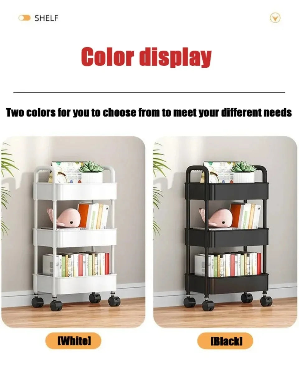 Bookshelf Storage Trolley Mobile Kitchen Organizer Cart With Wheels Multi-Layer Bathroom Shelves Household Snacks Storage Rack