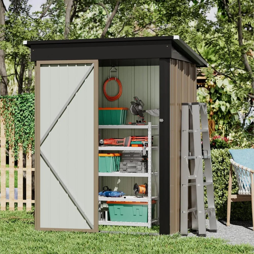 5 x 3 FT Shed Outdoor Storage Sheds Metal Garden Sheds with Lockable Door Outside Waterproof Tool Shed for Backyard, Patio