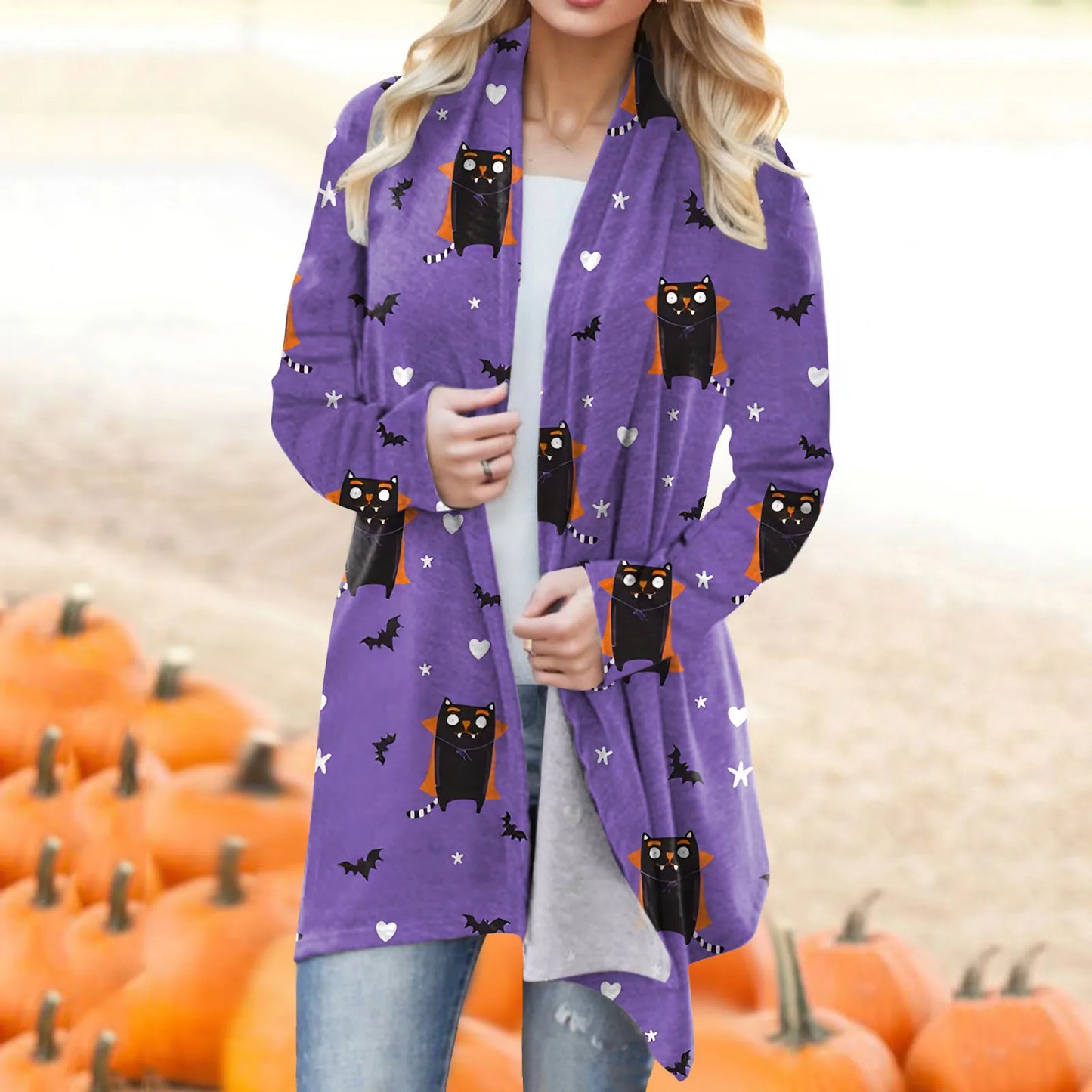 Women‘s Cardigan Fashion Halloween Print Western Ethnic Jacket Long Sleeve Coat Female Autumn Winter Plus Size Clothes