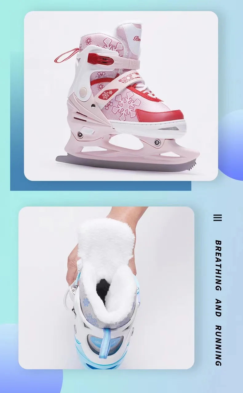 Adjustable Sizes Ice Figure Skates Shoes, Professional Thermal Warm Sneakers, Thicken Ball Knife, Ice Blade