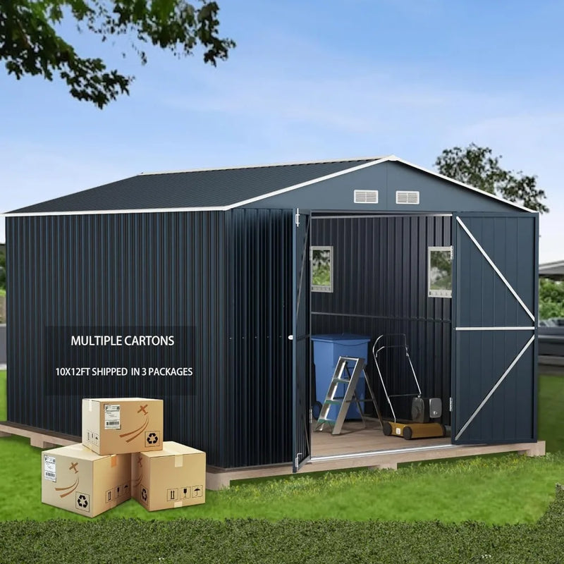 10X12X7.5 FT outdoor steel storage shed with lockable doors,perfect for garden, backyard, and terrace utilities and tool storage