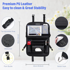 Premium PU Leather Car Seat Back Organizer with Foldable Table Tray – Multi-Pocket Storage & Kick Mat Protection