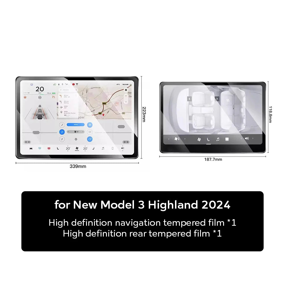 Tempered Glass Film Protector for 2025 Tesla Model Y & 2024 Model 3 Highland – Rear Row Center Control Screen Protection