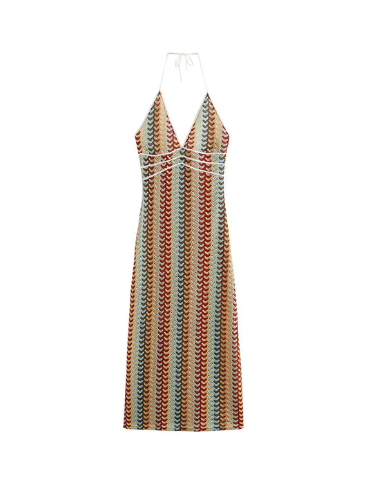 Deep V-Neck Summer Dress for Women – Sexy High-Waisted Sleeveless Backless Halter Gown | Elegant Party & Prom Vestido