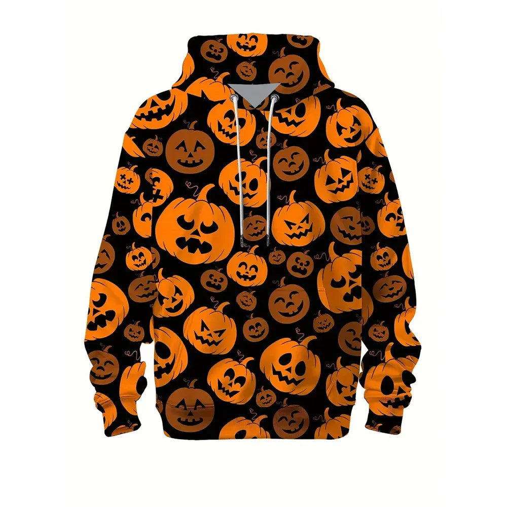 Plus size Halloween Vampire and Pumpkin Print hoodie - 3D printed jumper with kangaroo pockets, casual streetwear for both sexes