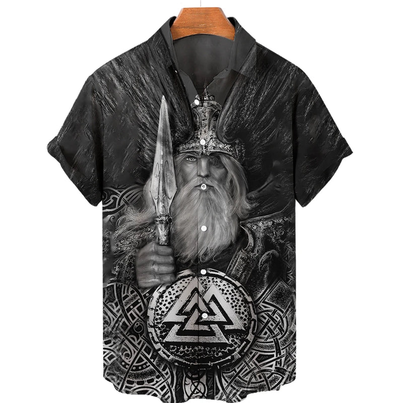 Summer Men's Hawaiian Shirt Fashion Ocean Adventure Viking Print Oversized Shirt O Neck Short Sleeve Shirt