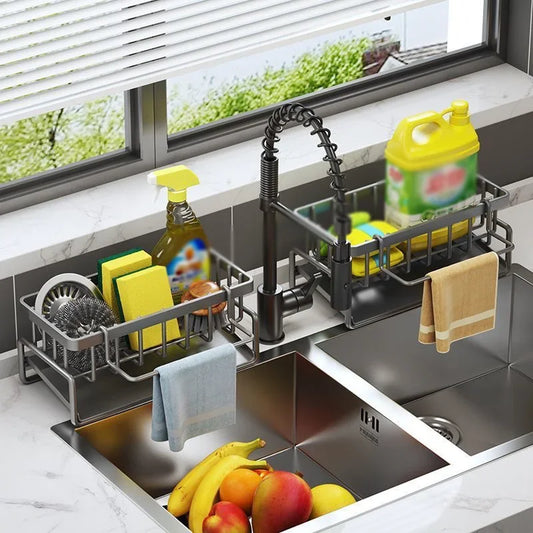 Kitchen Sink Drain Rack Organizer Stainless Steel Self-draining Sink Shelf Soap Sponge Holder Dishcloth Towel Rack filter basket