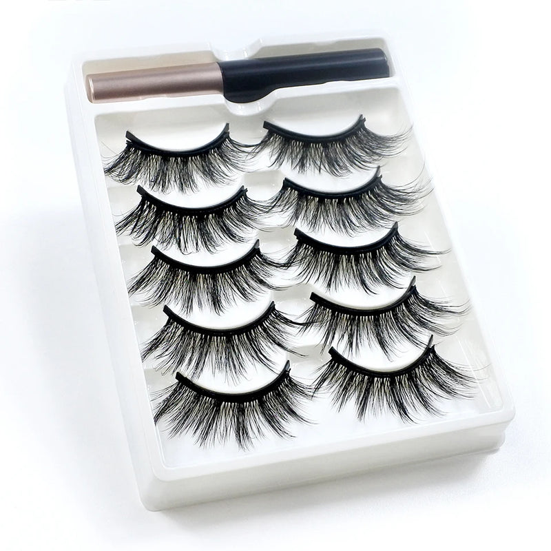 REDSIREN 5Pairs Magnetic Eyelashes With Eyeliner Reusable Thick Natural Eye Lashes New 5Piece Magnet False Eyelashes