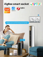 Tuya 20A Zigbee Smart Socket: High-Power EU Plug with Power Metering | Compatible with Zigbee2MQTT, ZHA, & SmartLife - Remote Voice Control for Heavy Appliances