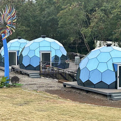 Ford Blue Hexagonal Glass Dome Tent – Luxury Geodesic Igloo House with Aluminum Frame for Outdoor Resort & Camping