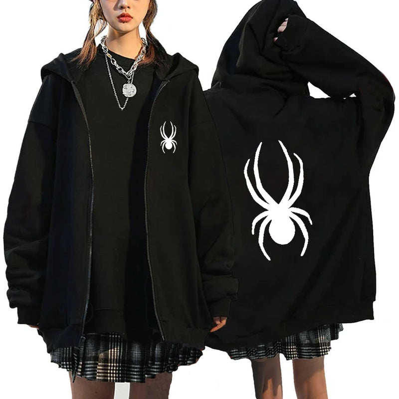 Spider Zipper Hoodies Spider Print Oversized Hip Hop Jacket Men Women Zip Up Hoodie Sweatshirts Y2K Coat Gift Fleece Long Sleeve