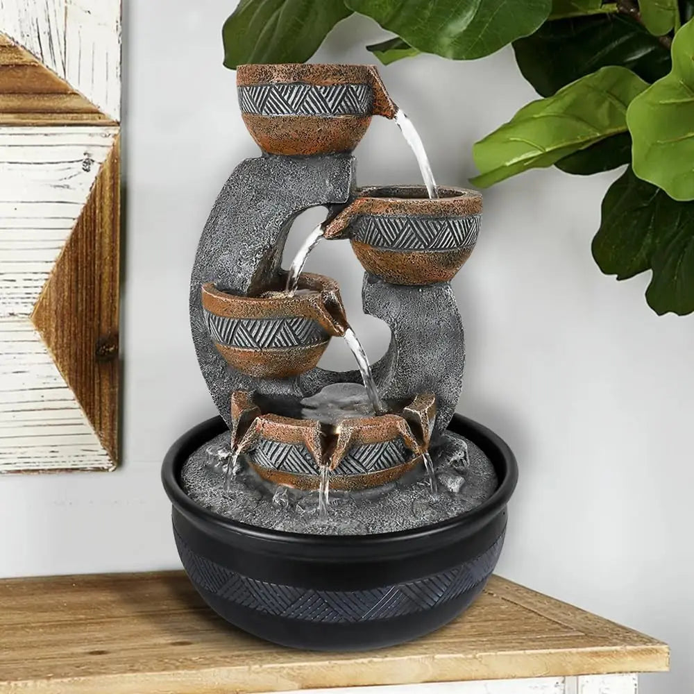 Fountain with LED Lights - Small Desktop Waterfall Fountain for Peaceful & Relaxing Water Sound, Home & Office Decoration