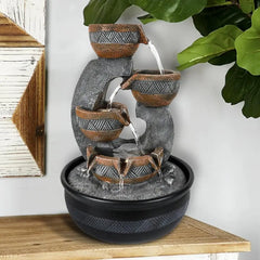Fountain with LED Lights - Small Desktop Waterfall Fountain for Peaceful & Relaxing Water Sound, Home & Office Decoration