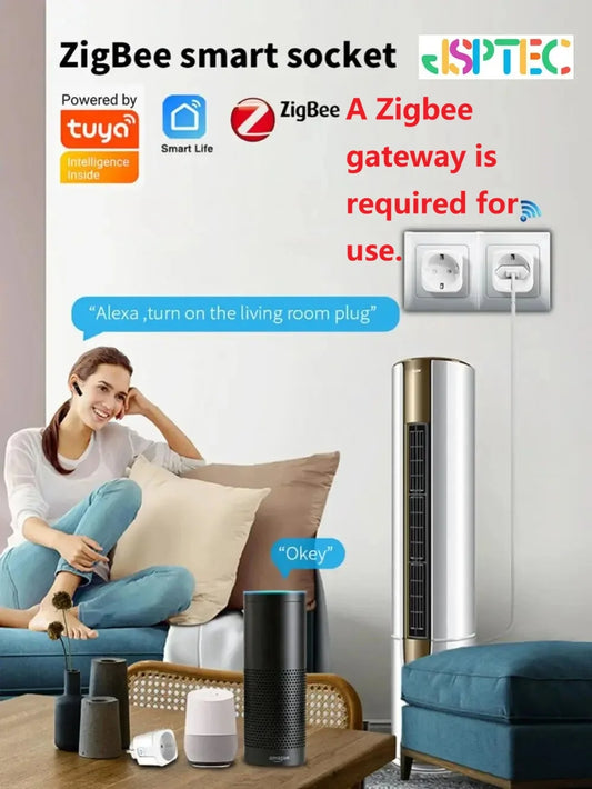 Tuya 20A Zigbee Smart Socket: High-Power EU Plug with Power Metering | Compatible with Zigbee2MQTT, ZHA, & SmartLife - Remote Voice Control for Heavy Appliances