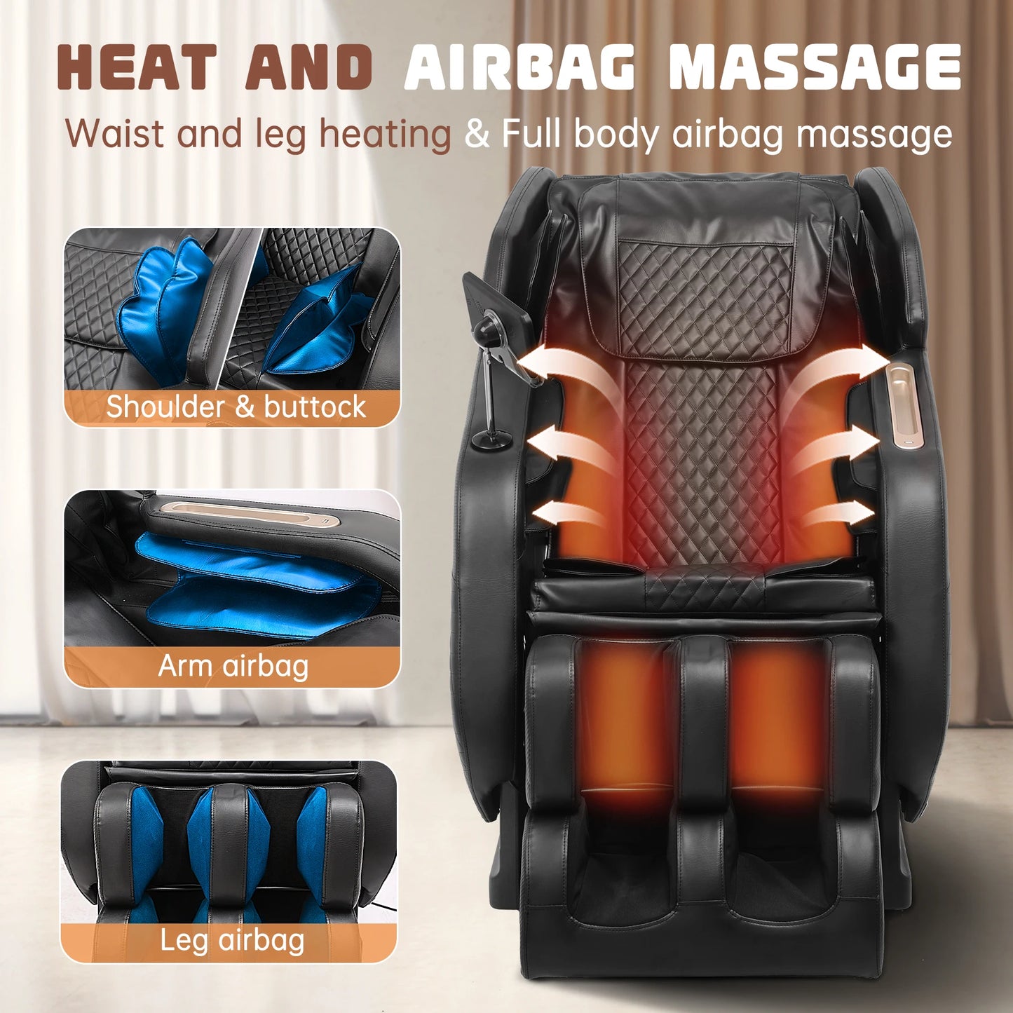 Massage Chair Recliner, Zero Gravity Full Body Massage Chair with Airbags, Heating, Bluetooth Speaker and Foot Rollers