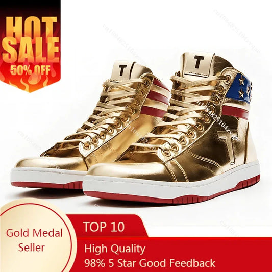 Trump Shoes Never Surrender Gold Sneakers High top Gym 2024 MAGA President Donald Shoe Mens Womens Casual Boots Road Sneaker