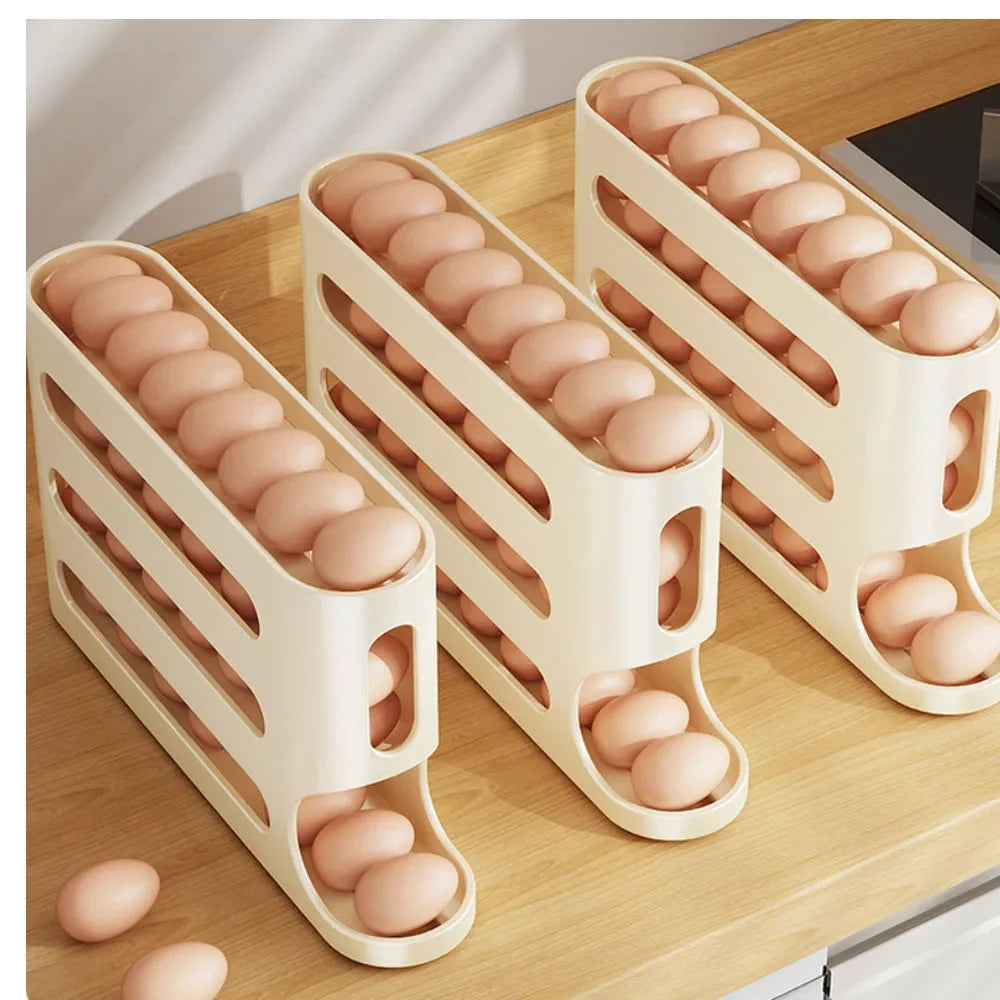 4 Layers Automatic Rolling Egg Holder Rack Fridge Egg Storage Box Container Kitchen Refrigerator Egg Dispenser Fridge Organizer