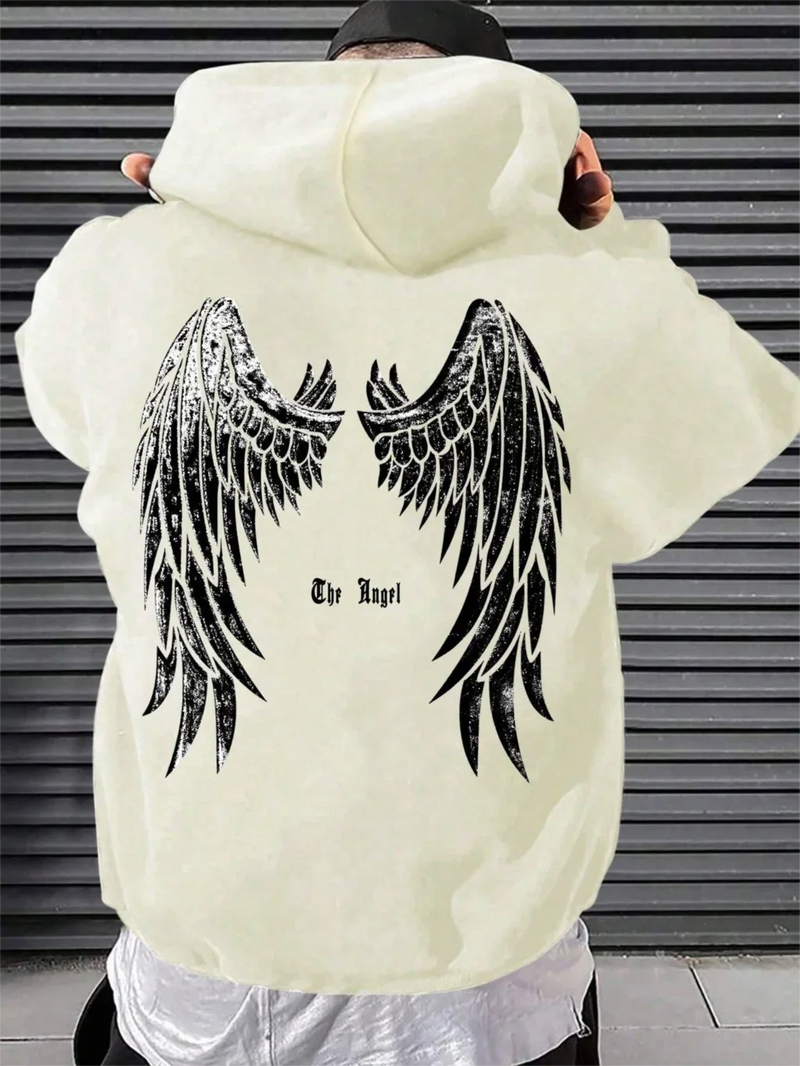 Autumn and Winter New Fashion Wing Printed Hoodie  High Quality Men's Casual Street Sports and Fitness Clothing