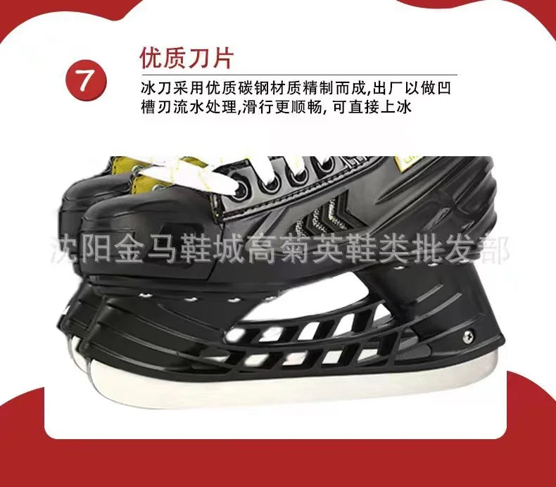 Ice Hockey Knife Skating Sneakers, Ice Skate Shoes, Leather Blade, Real Ice, Adult, Children, Indoor Sports, Beginners, New