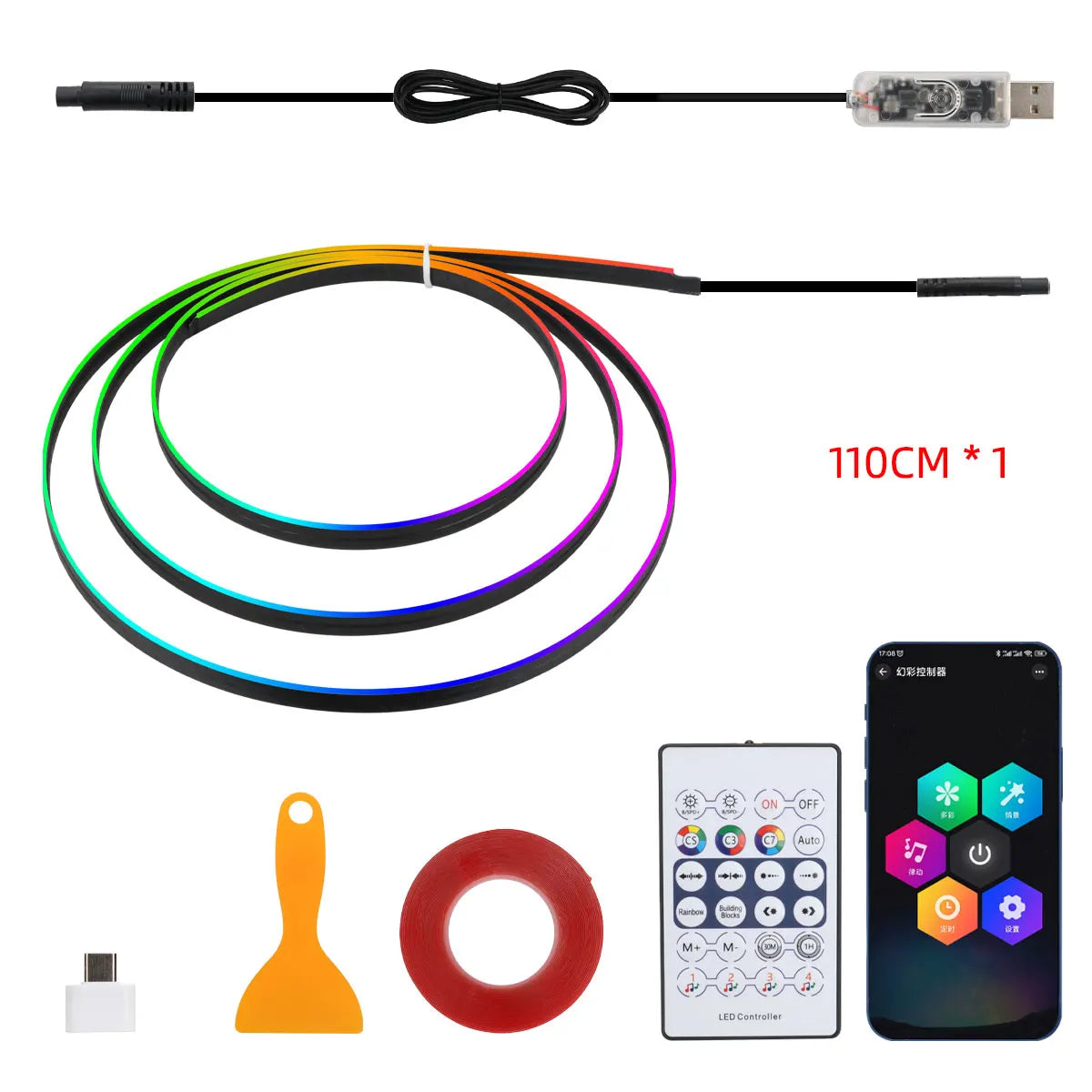 110/140cm Car Ambient LED Lights – RGB Symphony Atmosphere Lamp for Tesla Model 3/Y/S/X with USB APP & Remote