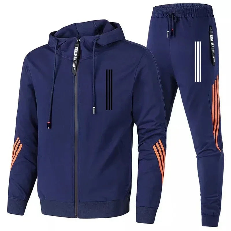 Triple Slant Hoodie Jacket Sport Zipper Tracksuits Sports Jogging Male Fitness Clothing Two Piece Men's Hoodies+Pants Sets