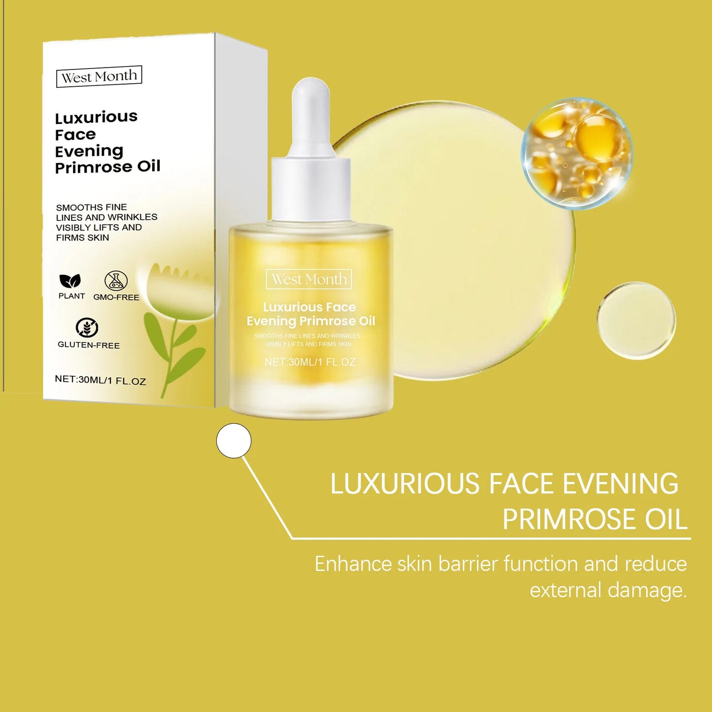 Evening Primrose Oil Deeply Nourishing Smooth Fine Lines Wri-nkles Removal Reduce Dryness Anti-Ag-ing Repairing Facial Essence