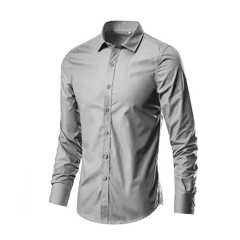 Mens Elastic White Dress Shirts Slim Fit Long Sleeve Button Down Formal Business Shirt Men Easy Care Non-Iron Chemise Homme 4XL