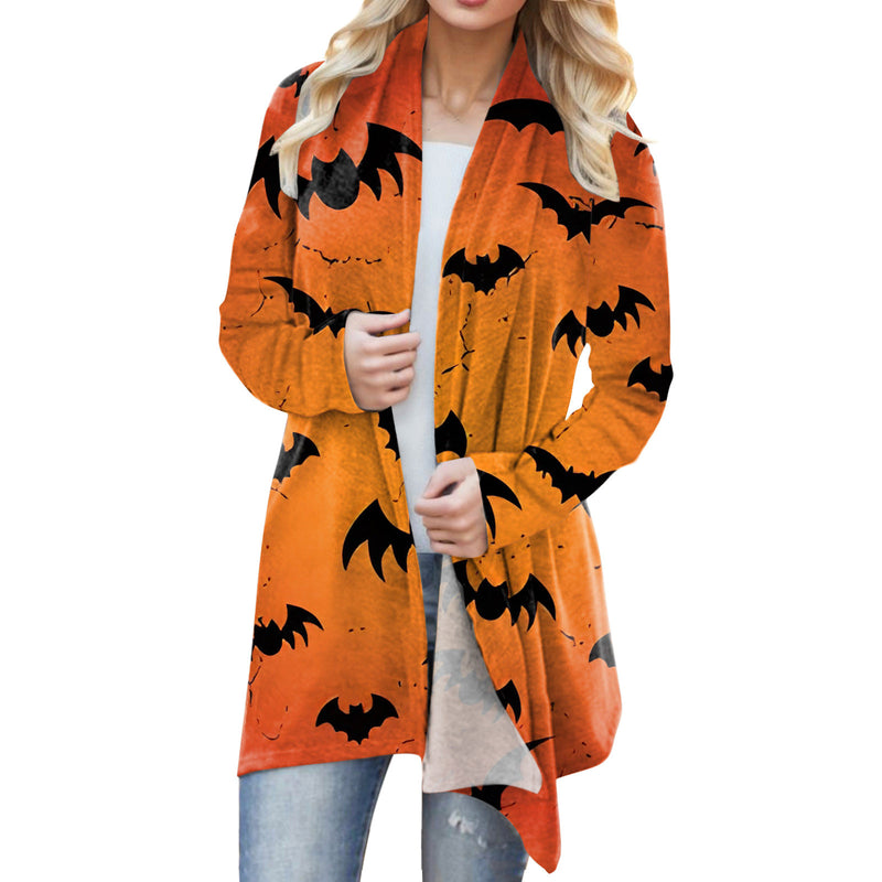 Women‘s Cardigan Fashion Halloween Print Western Ethnic Jacket Long Sleeve Coat Female Autumn Winter Plus Size Clothes