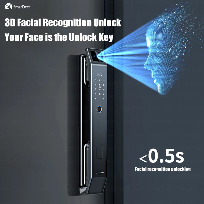 SmaerDeer Smart lock with Camera 3D Facial Recognition Electronic Door Lock with Visual Doorbell for Video Surveillance