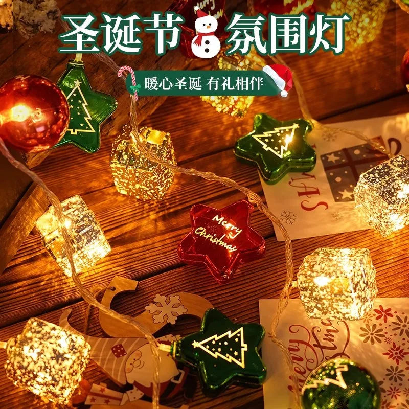 Christmas Light String Candy Cane Santa Cluas Snowman Lamp Xmas Tree Light Strings Hanging Ornaments Merry Christmas Decor 2025