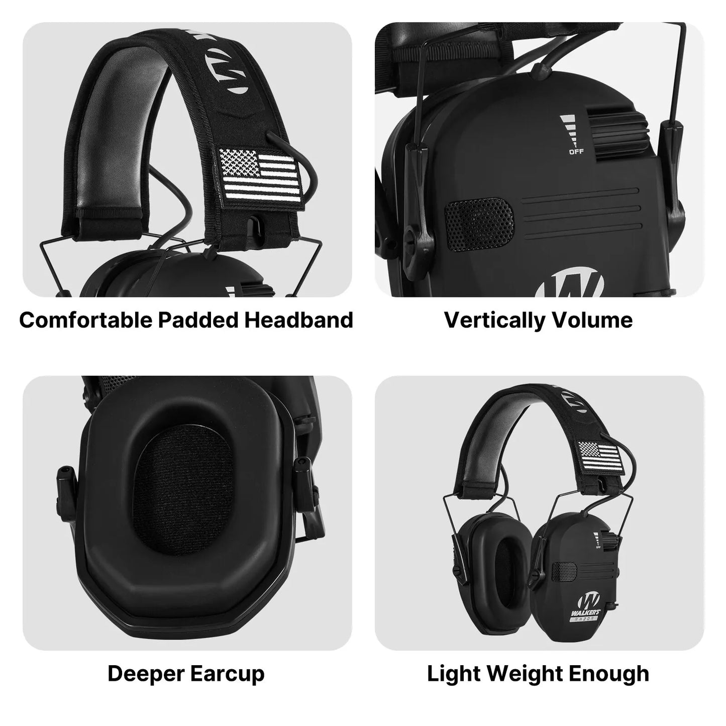 Electronic Earmuff for Walker's Razor Slim Ultra Low Profile Compact Design Adjustable Range Shooting Hunting Hearing Protection