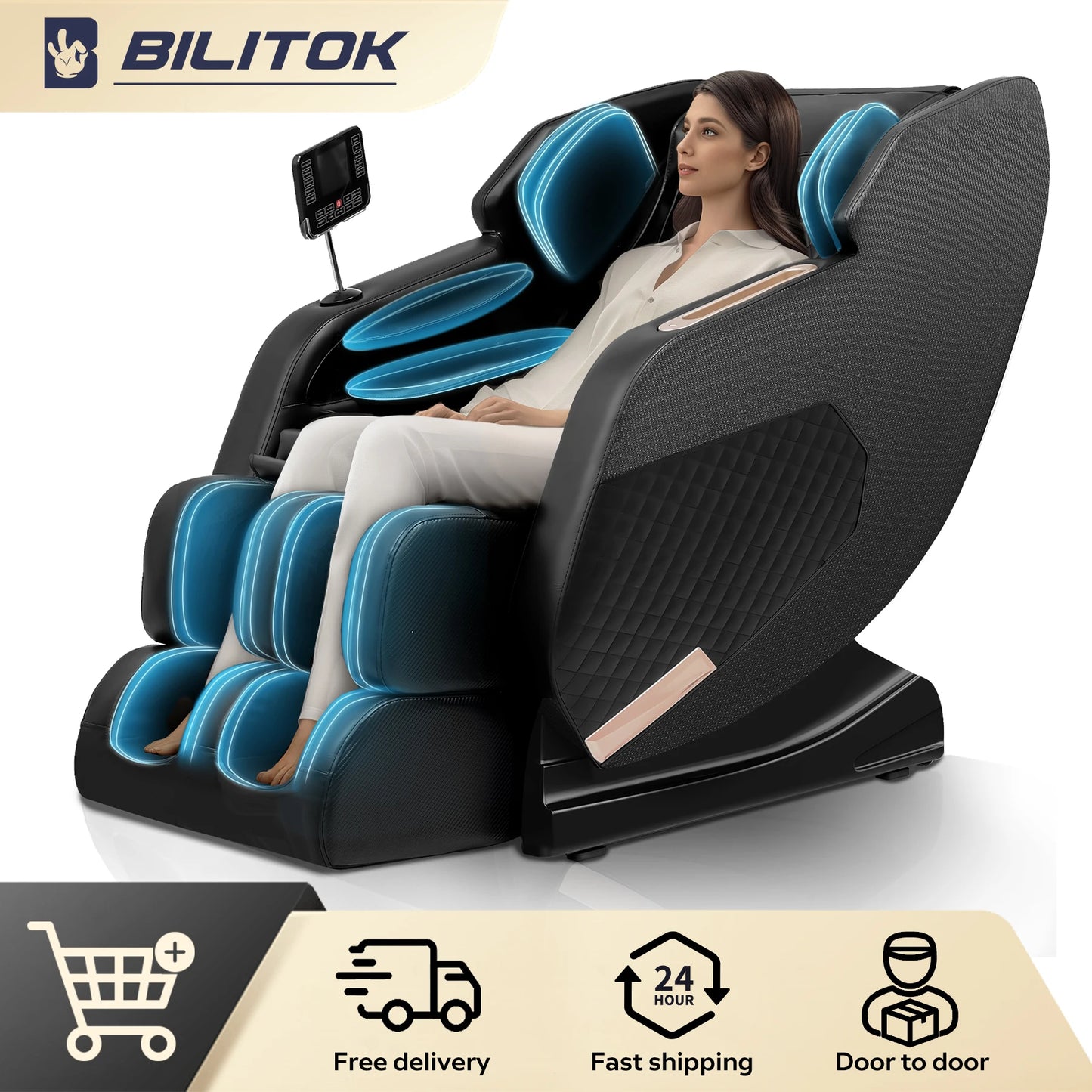 Massage Chair Recliner, Zero Gravity Full Body Massage Chair with Airbags, Heating, Bluetooth Speaker and Foot Rollers