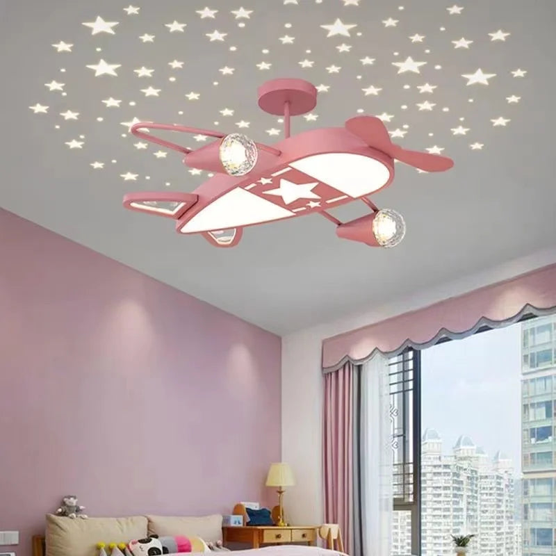 Starry Night Aircraft Chandelier for Kids room girl Bedroom Blue Pink Airplane lamp Children Baby Nursery boy room ceiling light