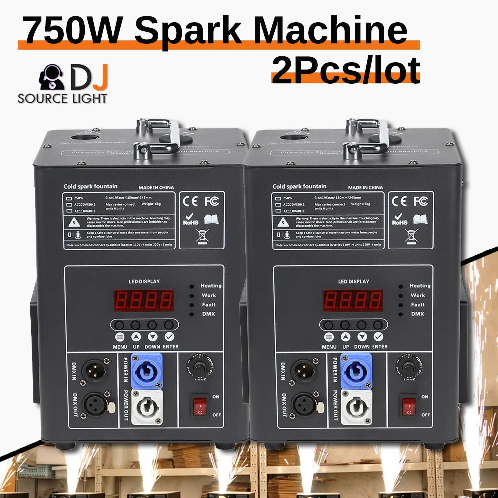 2Pcs/lot NEW 750W Cold Spark Firework Machine 750W 600W Sparker Machine Ti Powder Dmx Remote Control Fountain Sparkular Machine