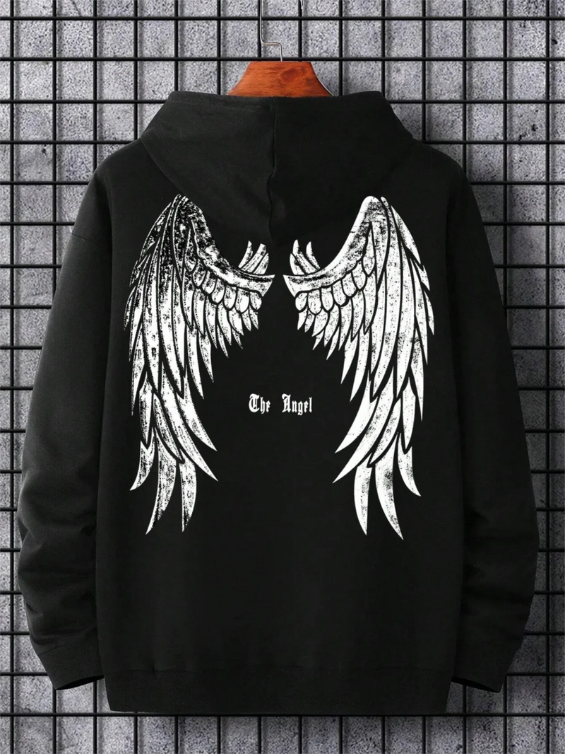 Angel's Wings Printing Men Hoody O-Neck All Match Loose Sweatshirt Fashion Fleece Basic Daily Comfortable Hoodie Autumn Clothes