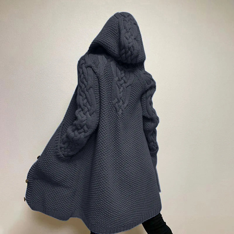 Autumn Winter Fashion Long Sweater Women Hooded Thickened Medium  Female Knitted Cardigan