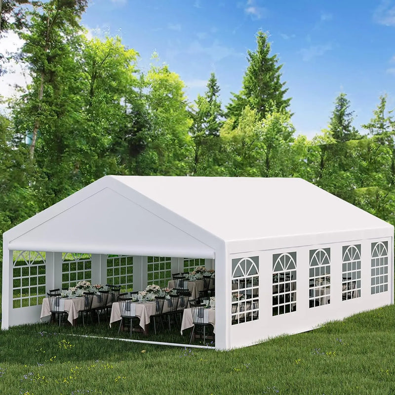 20 x 32 FT Outdoor Party Camping Gazebo Shelter  Events Tent w/Removable Sidewalls & 3 Storage Bags, White